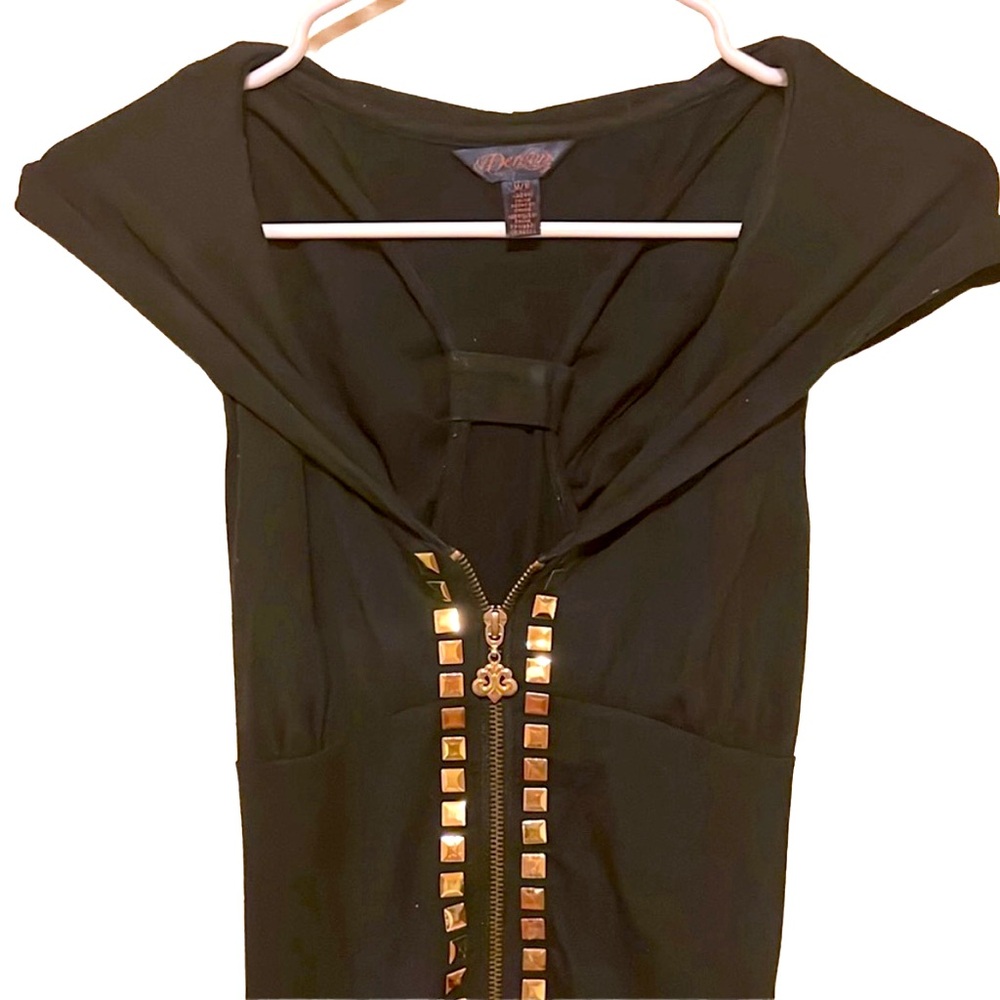 M Hoody Dress Front Golden Zipper Sleeveless Stretchy Fabric Cute Cool Youthful